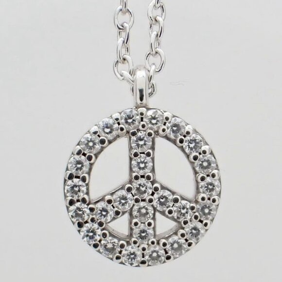 Tiffany & Co. Metro Peace Sign Diamond .15ct Necklace 16" 18K White Gold Auth - Picture 1 of 3